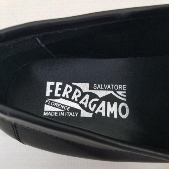 Salvatore Ferragamo 41 Black Leather Loafers Florence Italy Drivers Gancini Orna - Picture 8 of 10
